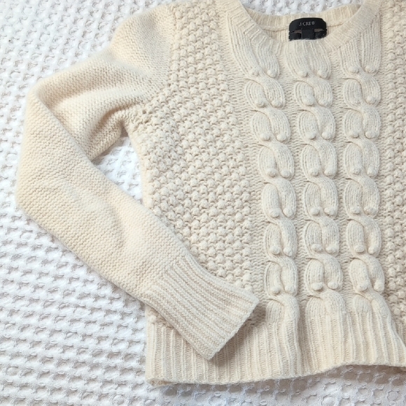 J. Crew Lambs Wool Handknit Cream Crewneck Sweater - Picture 6 of 12